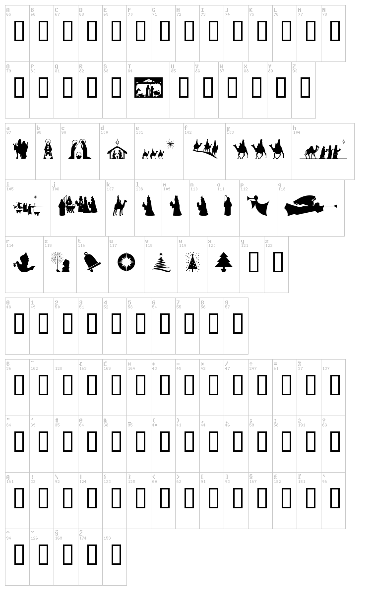 SL Christmas Silhouettes font map